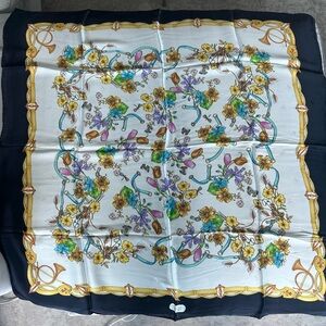 Vintage 100% Silk Floral Print Square Scarf by Basile